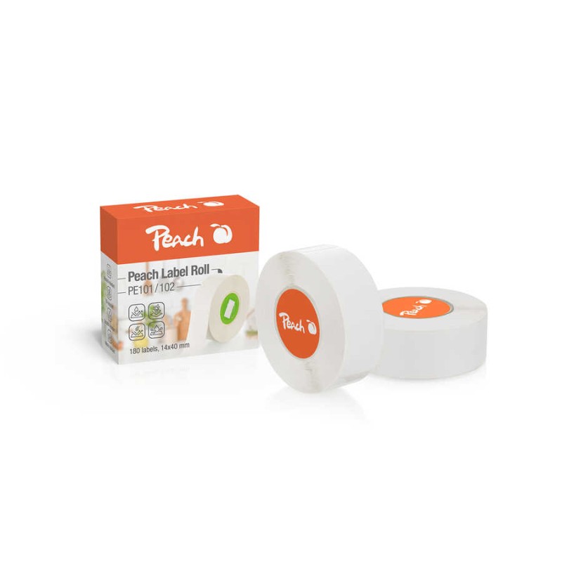 PEACH PE101 - štítky, 14x40mm, 180ks, termální syntetický papír, bílá