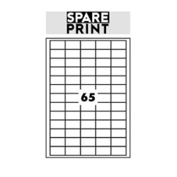 SPARE PRINT PREMIUM Samolepicí etikety bílé, 100 archů A4 v krabici (1arch/65x etiketa 38x21mm)