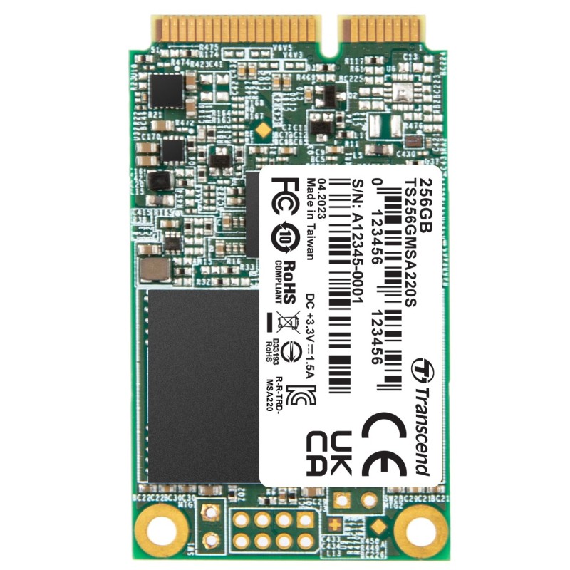 TRANSCEND MSA220S 256GB SSD disk mSATA, SATA III 6Gb/s (3D TLC), 560MB/s R, 500MB/s W