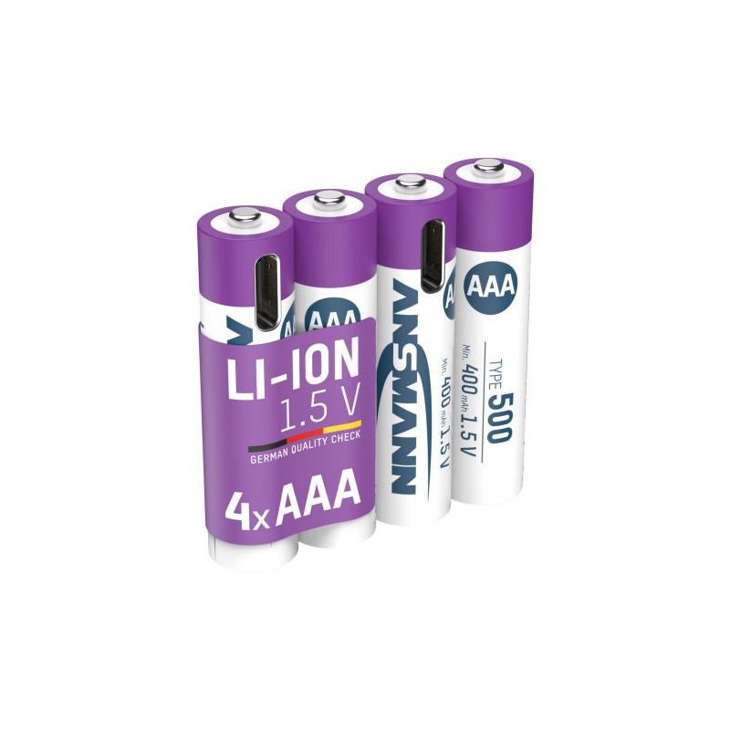 Ansmann Li-ion typ AAA, min. 400mAh, s nabíjecí elektronikou, USB-C