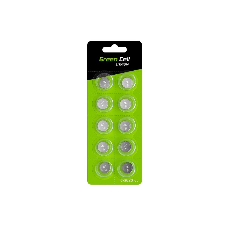 Green Cell Blister 10x Lithium Battery CR1620 3V 70mAh Button