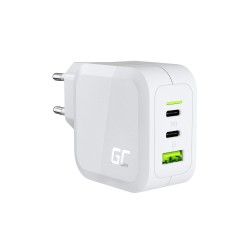 Green Cell bílá 65W GaN GC PowerGan nabíječka do zdi pro notebook, MacBook, telefon, tablet, Nintendo Switch - 2x USB-C, 1x