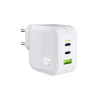 Green Cell bílá 65W GaN GC PowerGan nabíječka do zdi pro notebook, MacBook, telefon, tablet, Nintendo Switch - 2x USB-C, 1x