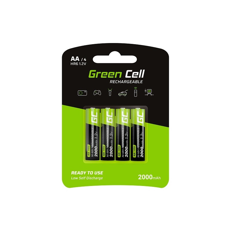 Green Cell Rechargeable Batteries 4x AA HR6 2000 mAh