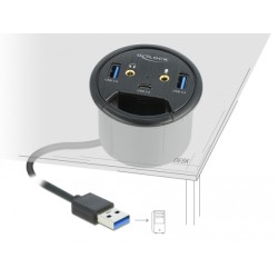 Delock Tříportový stolní rozbočovač USB 1 x USB Type-C a 2 x USB Typu-A + porty HD-Audio
