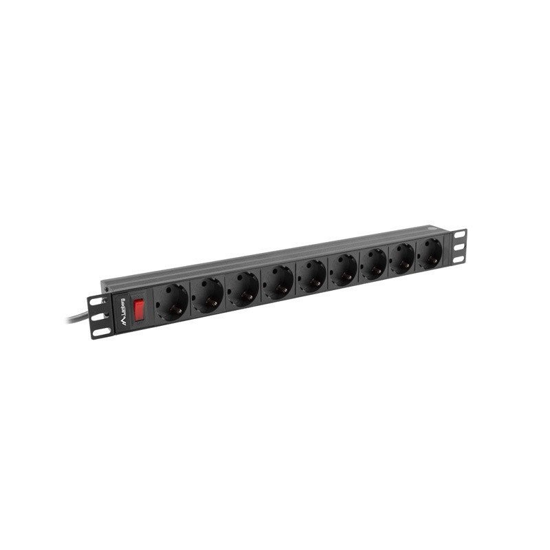 Lanberg napájecí Distribuční Jednotka (PDU) 19" 1U 16A 9X Schuko zásuvky 3M černá