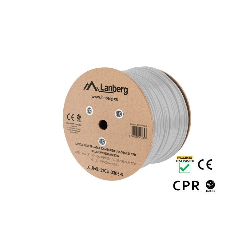 Lanberg LAN Kabel CAT.6A UFTP 305M Solid CU LSZH Grey CPR + FLUKE PASSED