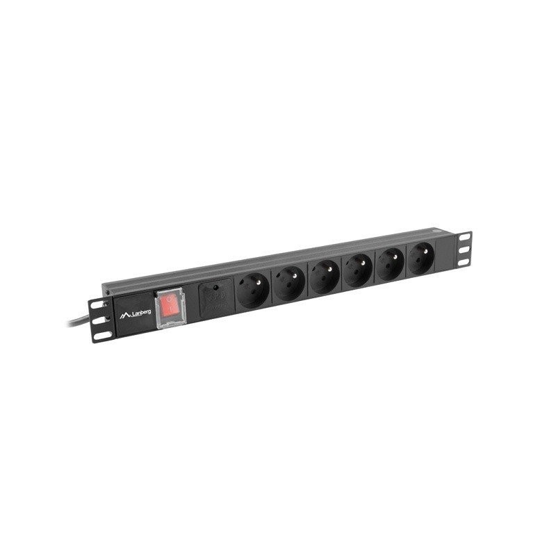Lanberg napájecí Distribuční Jednotka (PDU) 19" 1U 16A 6X francouzské zásuvky 2M černá