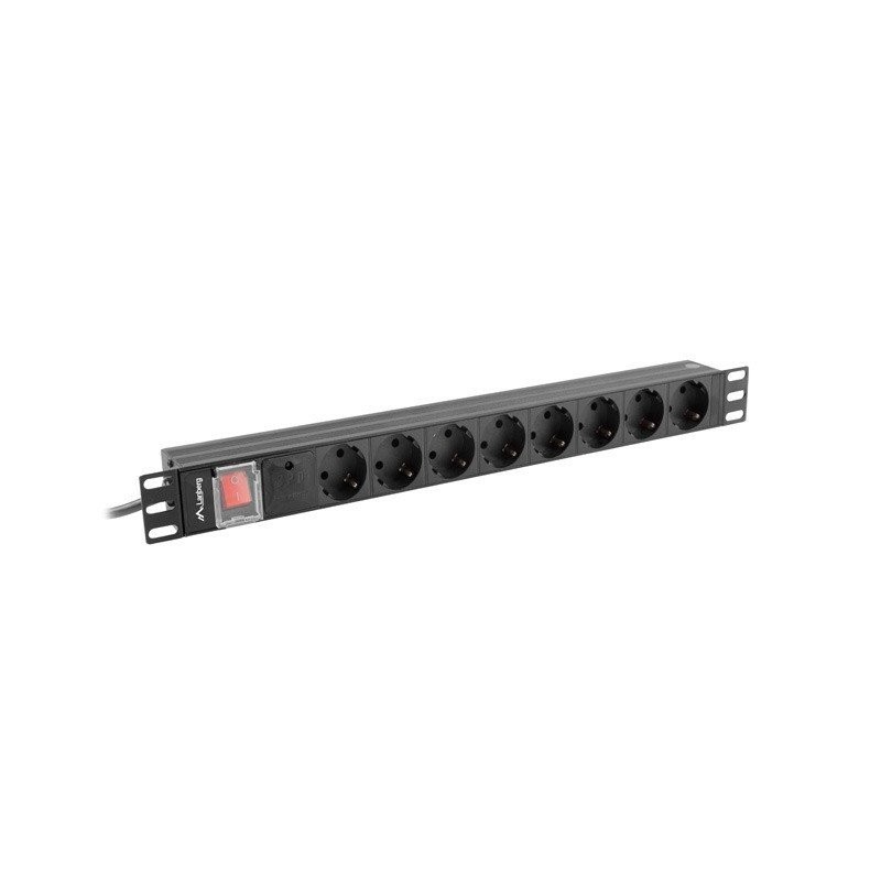 Lanberg napájecí Distribuční Jednotka (PDU) 19" 1U 16A 2M 8X Schuko zásuvky černá
