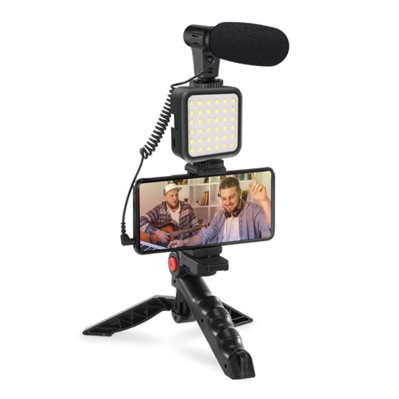 PLATINET Omega VLOG 4 V 1 SADA ( MIKROFON SVĚTLO DRŽÁK TELEFONU NA STATIVU) + 3,5 JACK NA USB C ADAPTÉR