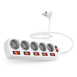 CONNECT IT prodlužovací kabel , 5 zásuvek, 2 m, s vypínači (bílá)