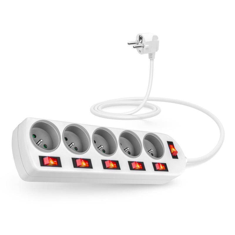 CONNECT IT prodlužovací kabel , 5 zásuvek, 2 m, s vypínači (bílá)