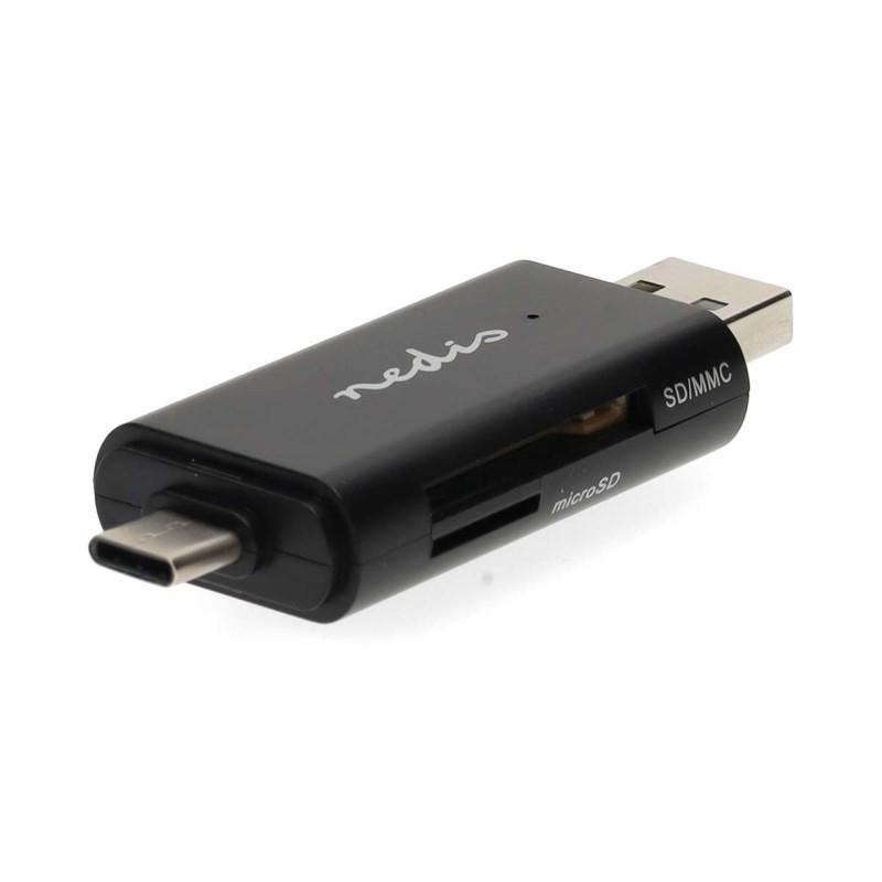 Nedis CRDRU2110BK - Čtečka Paměťových Karet | Duální čtečka karet USB-C / USB-A (USB2.0)