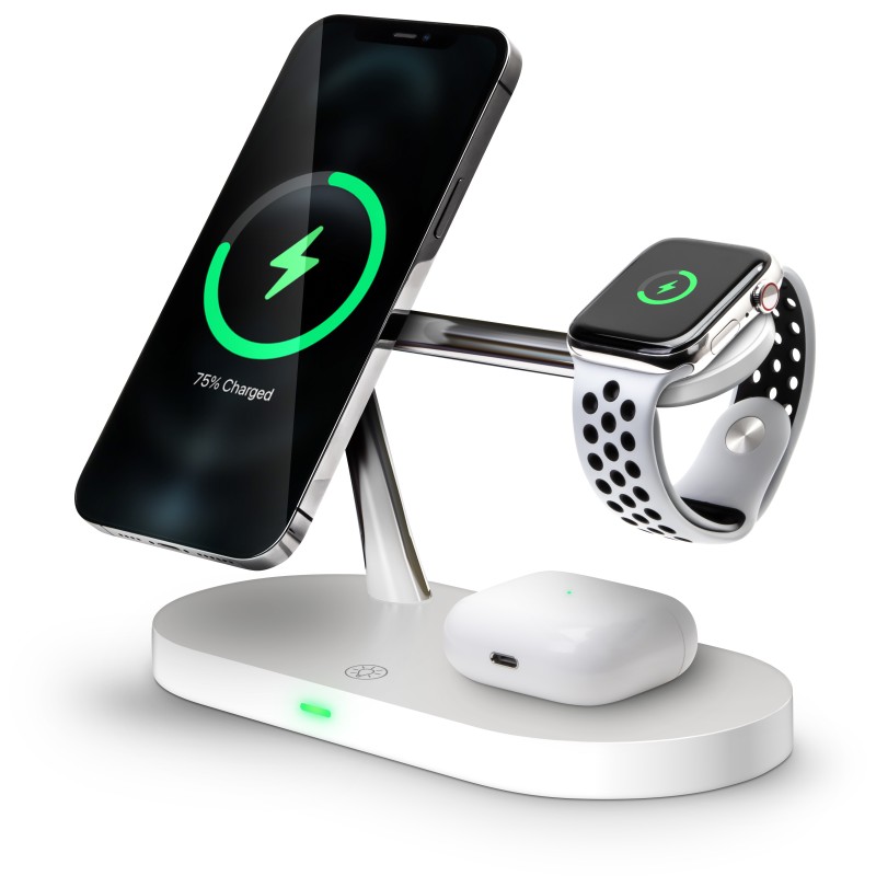 CONNECT IT MultiCharge 5 v 1 MagSafe Wireless Fast Charge bezdrátová nabíječka, BÍLÁ