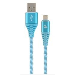 GEMBIRD prémiový nabíjecí a datový kabel Micro-USB, opletený bavlnou, 2 metry, modro-bílý