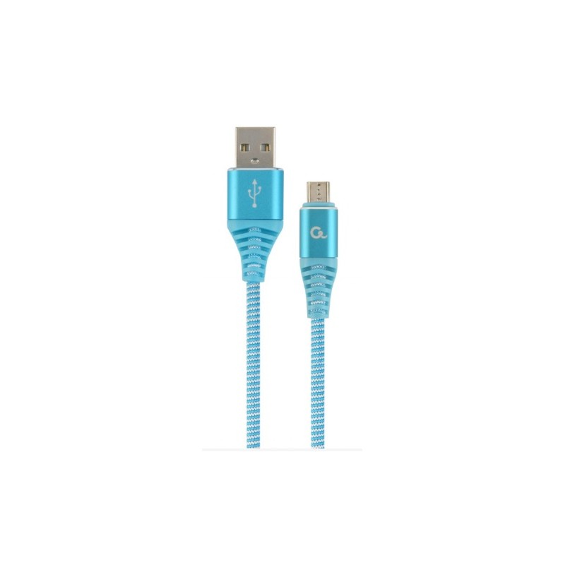 GEMBIRD prémiový nabíjecí a datový kabel Micro-USB, opletený bavlnou, 2 metry, modro-bílý