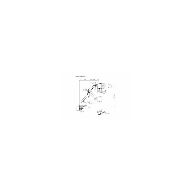 Digitus držák na jeden monitor, 49", 20 kg mechanická pružina, VESA: 75x75, 100x100, Černá