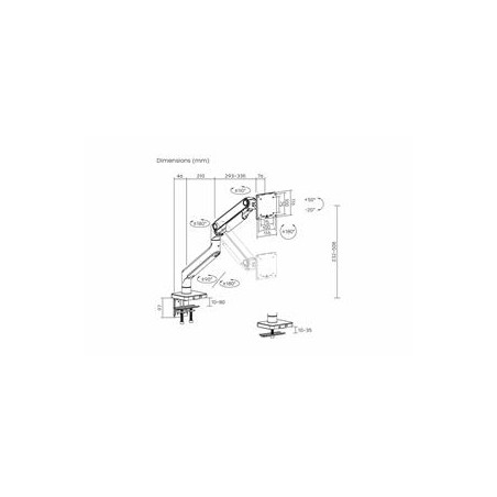 Digitus držák na jeden monitor, 49", 20 kg mechanická pružina, VESA: 75x75, 100x100, Černá