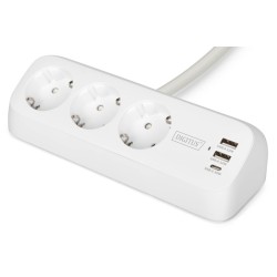 DIGITUS 3cestný kancelářský prodlužovací kabel s 2x USB-A a 1x USB-C porty, bílý