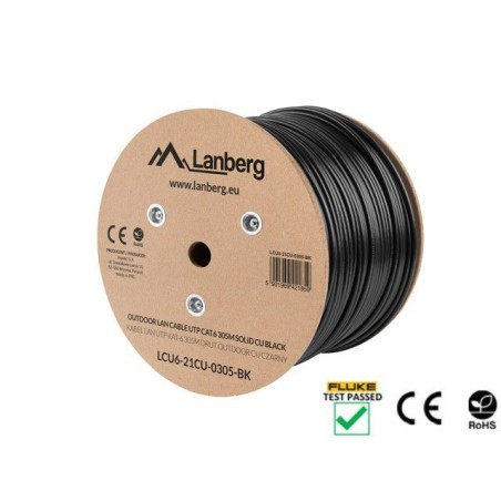Lanberg LAN Kabel CAT.6 UTP 305M Pevný venkovní CU černý FLUKE Pass