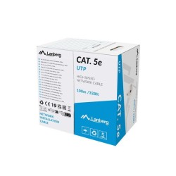 LANBERG LAN KABEL CAT.5E UTP 100M PEVNÝ CU ŠEDÝ FLUKE PASS