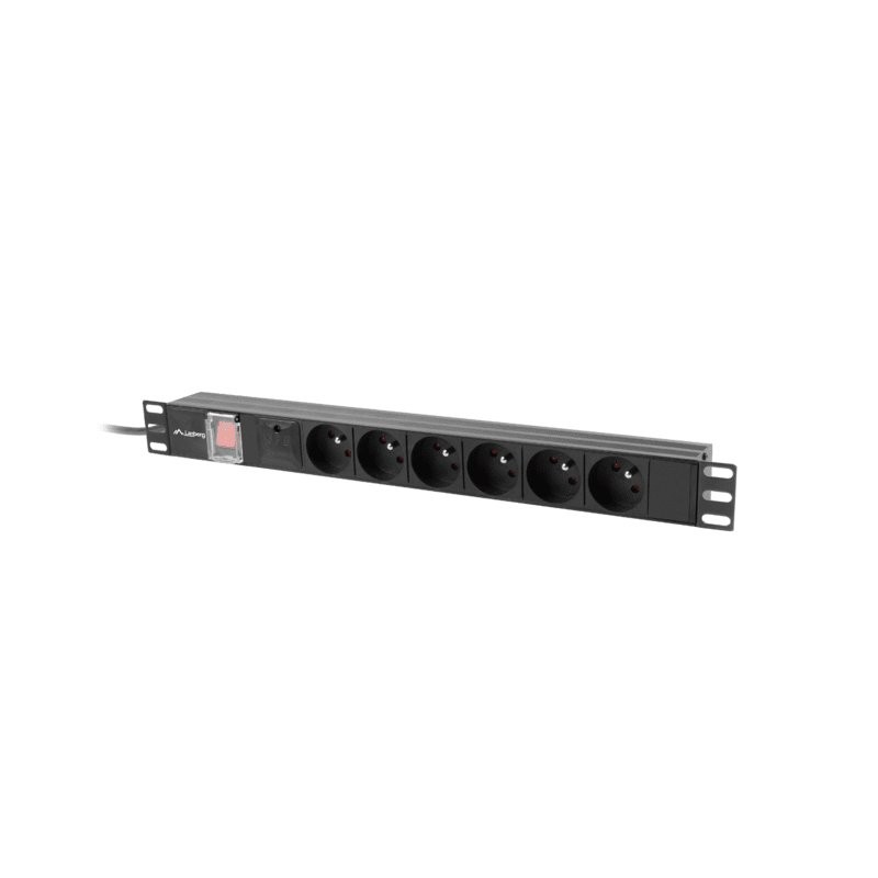 Lanberg napájecí Distribuční Jednotka (PDU) 19" 1U 10A 2M 6X francouzské zásuvky černá C14