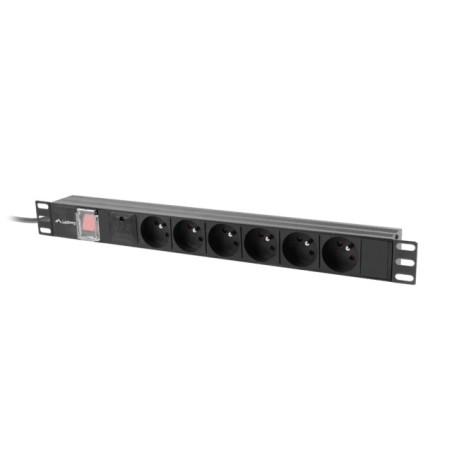 Lanberg napájecí Distribuční Jednotka (PDU) 19" 1U 10A 2M 6X francouzské zásuvky černá C14