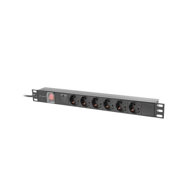Lanberg napájecí Distribuční Jednotka (PDU) 19" 1U 10A 2M C14- 6X Schuko zásuvky černá C14