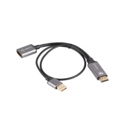 Lanberg HDMI(M)- DISPLAYPORT(F) ADAPTER 4K ON CABLE 20CM SILVER