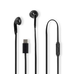 Nedis HPWD4024BK - Kabelová Sluchátka | Do uší | USB-C | Délka kabelu: 1.2 m | mikrofon | Ovládání Hlasitosti | Černá