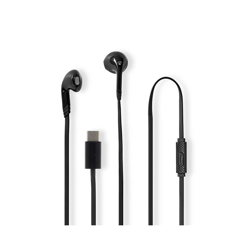 Nedis HPWD4024BK - Kabelová Sluchátka | Do uší | USB-C | Délka kabelu: 1.2 m | mikrofon | Ovládání Hlasitosti | Černá