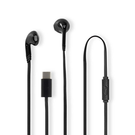 Nedis HPWD4024BK - Kabelová Sluchátka | Do uší | USB-C | Délka kabelu: 1.2 m | mikrofon | Ovládání Hlasitosti | Černá