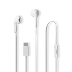 Nedis HPWD4024WT- Kabelová Sluchátka | Do uší | USB-C | Délka kabelu: 1.2 m | mikrofon | Ovládání Hlasitosti | Bílá