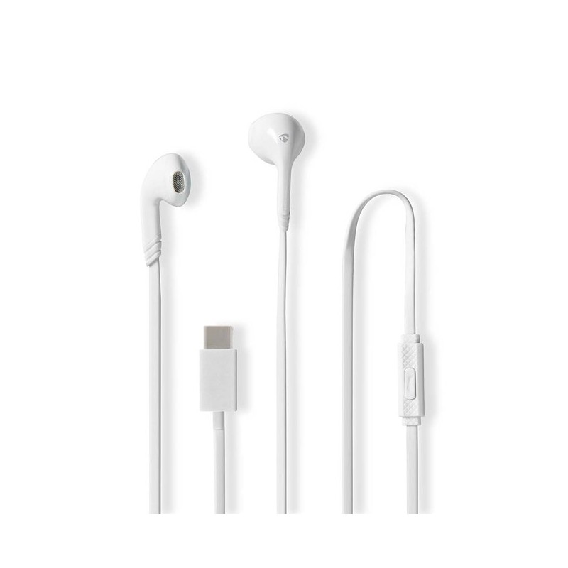 Nedis HPWD4024WT- Kabelová Sluchátka | Do uší | USB-C | Délka kabelu: 1.2 m | mikrofon | Ovládání Hlasitosti | Bílá