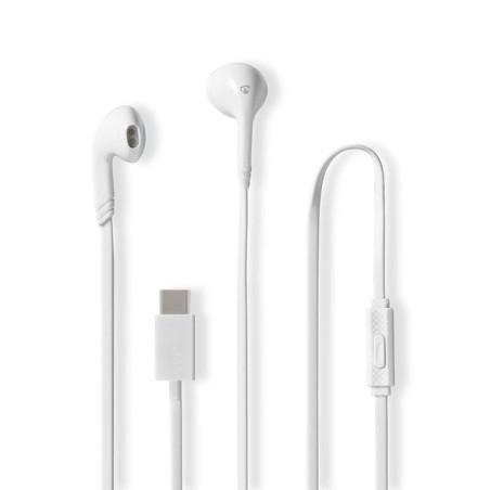 Nedis HPWD4024WT- Kabelová Sluchátka | Do uší | USB-C | Délka kabelu: 1.2 m | mikrofon | Ovládání Hlasitosti | Bílá