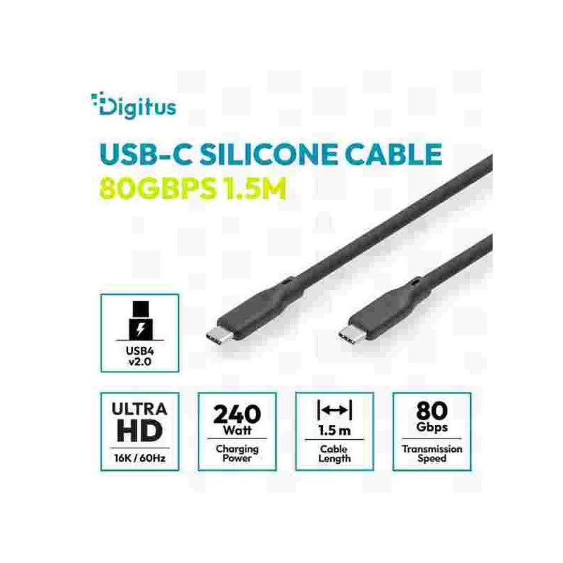 Digitus silikonový kabel USB4 verze 2.0, USB 80 Gbps, 1,5 m, černý