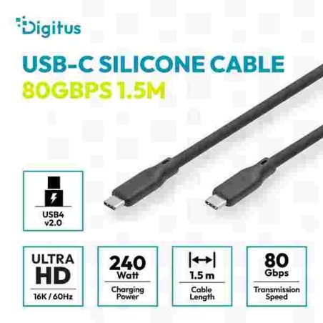Digitus silikonový kabel USB4 verze 2.0, USB 80 Gbps, 1,5 m, černý