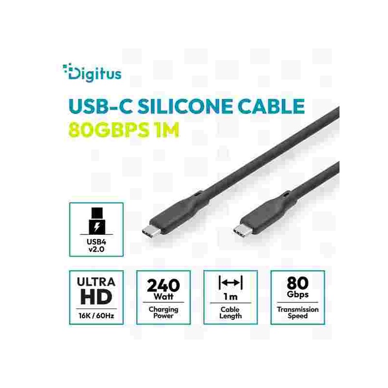 Digitus silikonový kabel USB4 verze 2.0, USB 80 Gbps, 1 m, černý