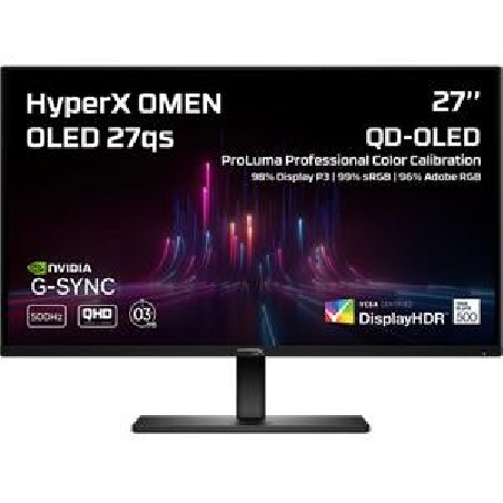 HyperX OMEN 27qs QHD 500Hz 27"/2560x1440 OLED QHD/16:9/300cd/0,03ms/1xDP/2xHDMI/VESA/výškově stavitelný/pivot/black