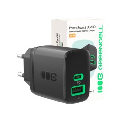 Green Cell PowerSource Duo30 Charger USB/USB-C Black Power Adapter 30W Power Delivery