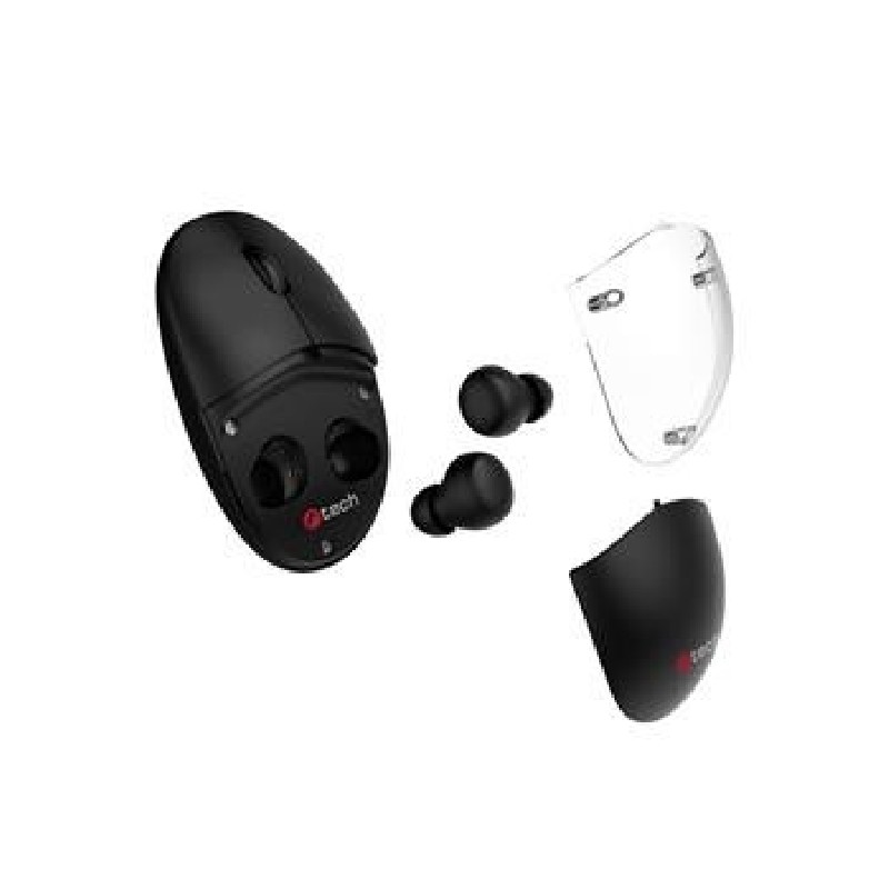 C-TECH myš s TWS sluchátky Dual mode WLM-21, bezdrátová, BT5.0 + 2,4GHz, 1600DPI, 3 tlačítka, USB nano receiver, černá