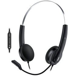 Genius HS-220U AI,Headset, náhlavní, drátový, s mikrofonem, ovl. hlasitosti, Copilot,USB, 2,4m kabel,černá