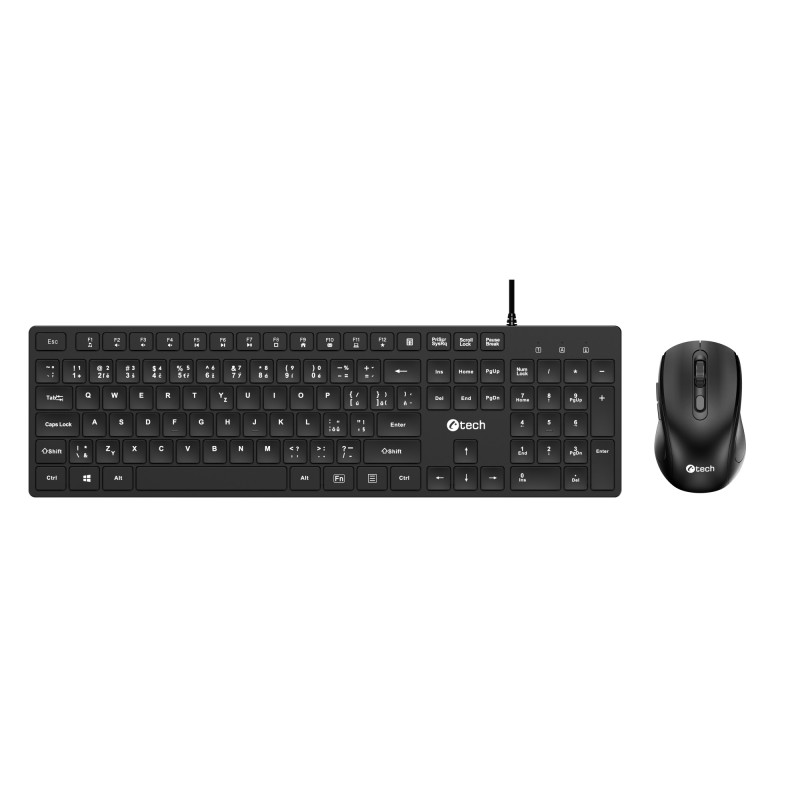 C-TECH KBM-108, drátový combo set s myší, multimediální,nízkoprofilové klávesy, USB, CZ/SK