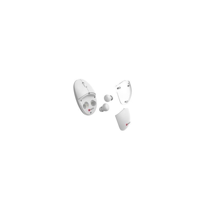 C-TECH Myš s TWS sluchátky WLM-21 Dual mode, bezdrátová, BT5.0 + 2,4GHz, 1600DPI, 3 tlačítka, USB nano receiver, bílá