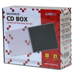 Box na 1 ks CD, průhledný, černý tray, Logo, 10,4 mm, 5-pack, DOPRODEJ