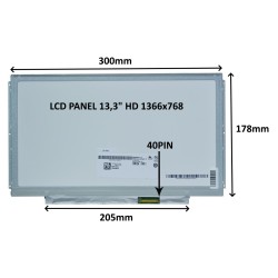 LCD PANEL 13,3" HD 1366x768 40PIN MATNÝ / ÚCHYTY PO STRANÁCH
