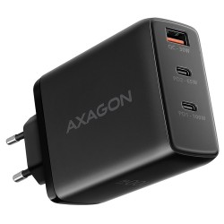 AXAGON ACU-DPQ100, GaN nabíječka do sítě 100W, 3x port (USB-A + dual USB-C), PD3.0/PPS/QC4+/Apple, černá