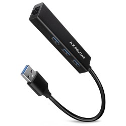 AXAGON HMA-GL3A, USB 3.2 Gen 1 hub, porty 3x USB-A + Gigabit Ethernet, kovový, kabel USB-A 20cm
