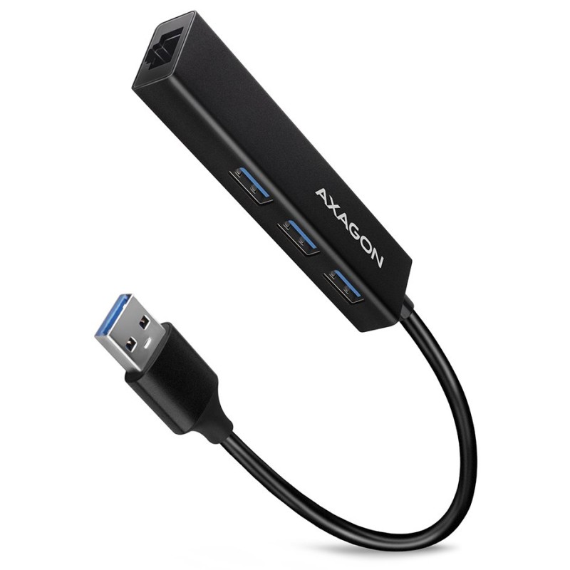 AXAGON HMA-GL3A, USB 3.2 Gen 1 hub, porty 3x USB-A + Gigabit Ethernet, kovový, kabel USB-A 20cm
