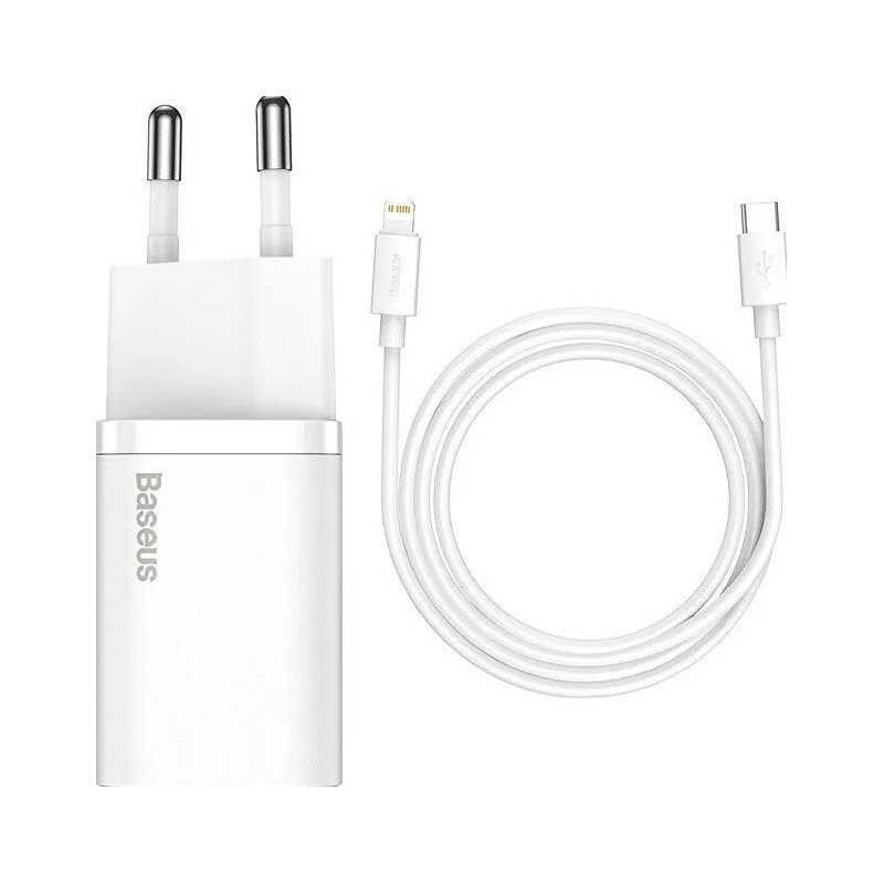 Baseus rychlonabíječka do sítě Super Si USB-C PD QC 20W s Lightning kabelem 1m bílá